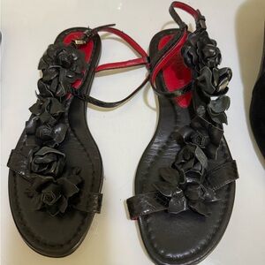 Cesare Paciotti Black Sandals with Floral Accents